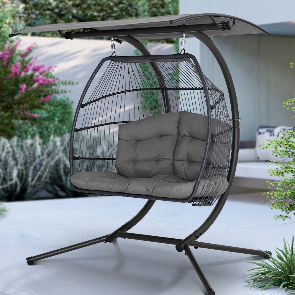 Outdoor Hanging Swing Chair Egg Hammock Rattan Lounge Chair - Grey