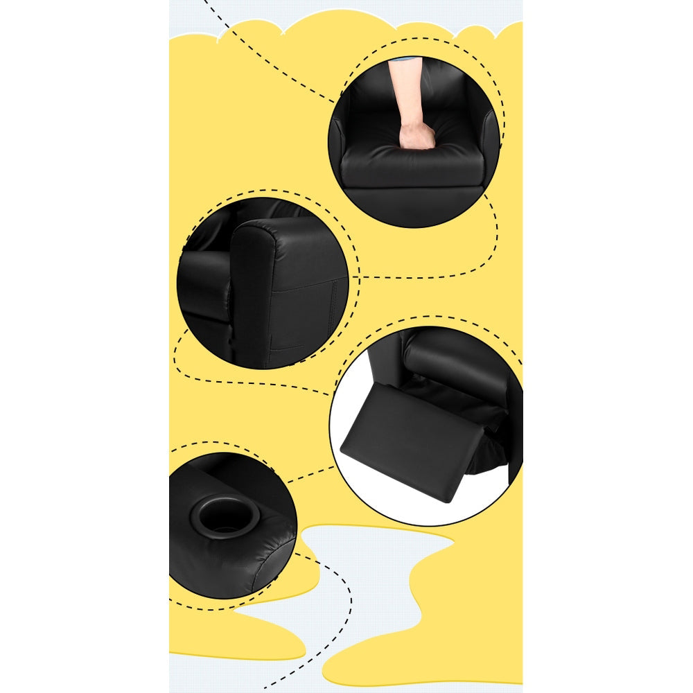 Kids Reclining Leather Armchair Couch - Black