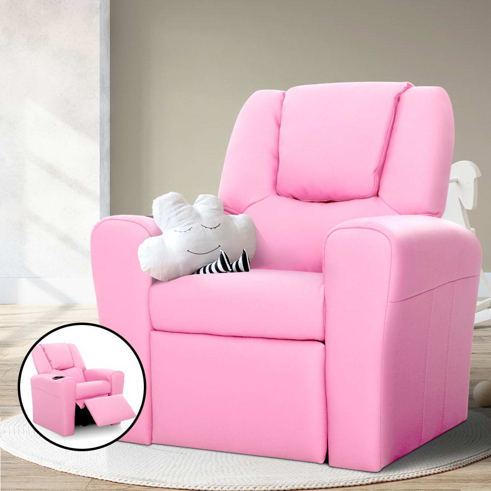 Kids Reclining Leather Armchair Couch - Pink