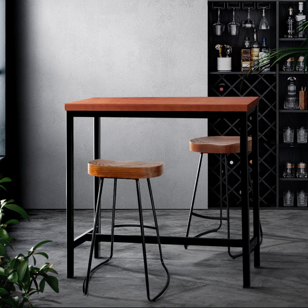 Vintage Bar Table Retro Pine Wood Metal Frame