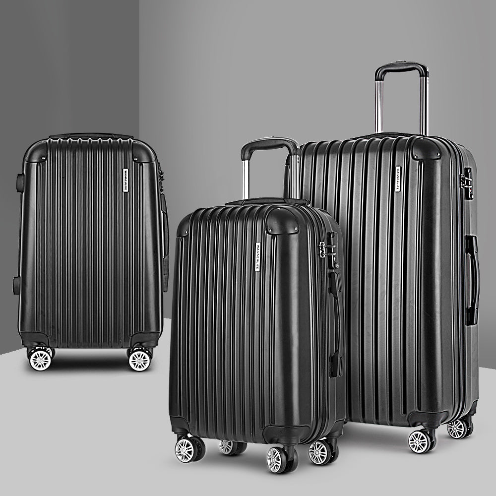 3pcs Luggage Set Travel Suitcase Storage Organiser TSA lock Black