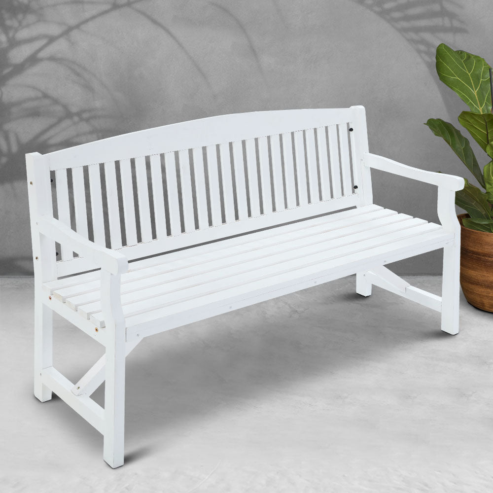 Wooden Garden Bench Outdoor Furniture Decor Patio 3 Seater - White