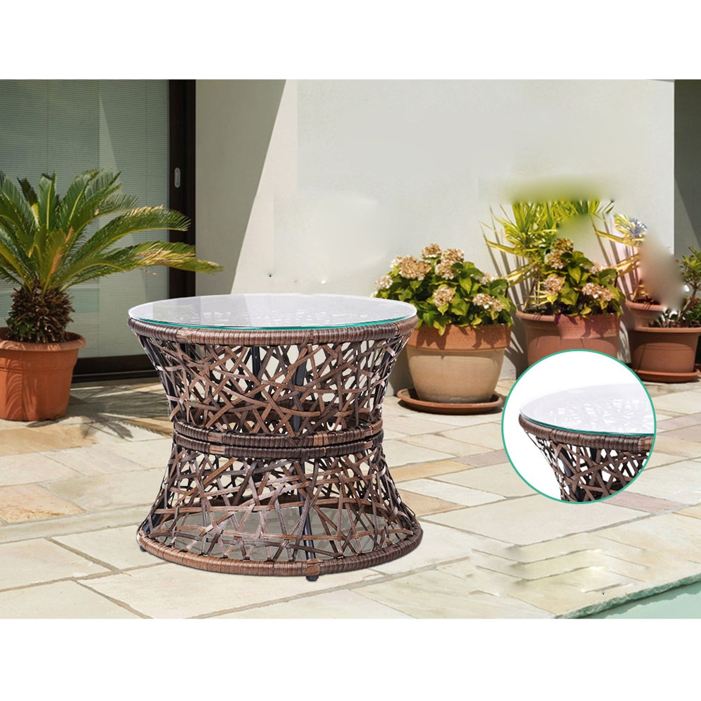 Outdoor Chairs Table Lounge Set - Brown