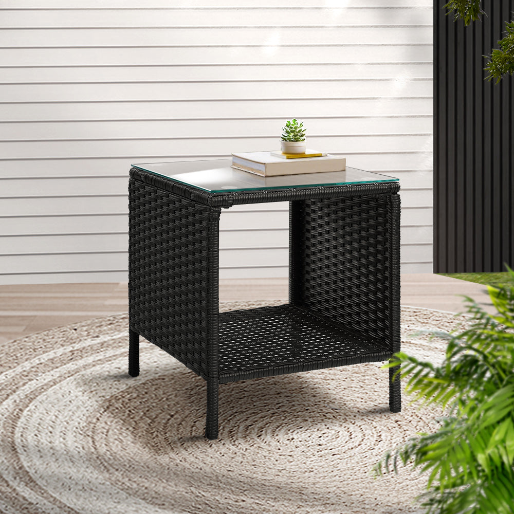 Garden Patio Outdoor Side Table Rattan Indoor Desk - Black