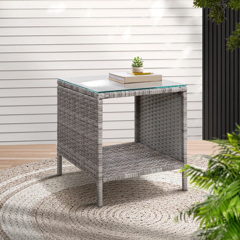 Garden Patio Outdoor Side Table Rattan Indoor Desk - Grey
