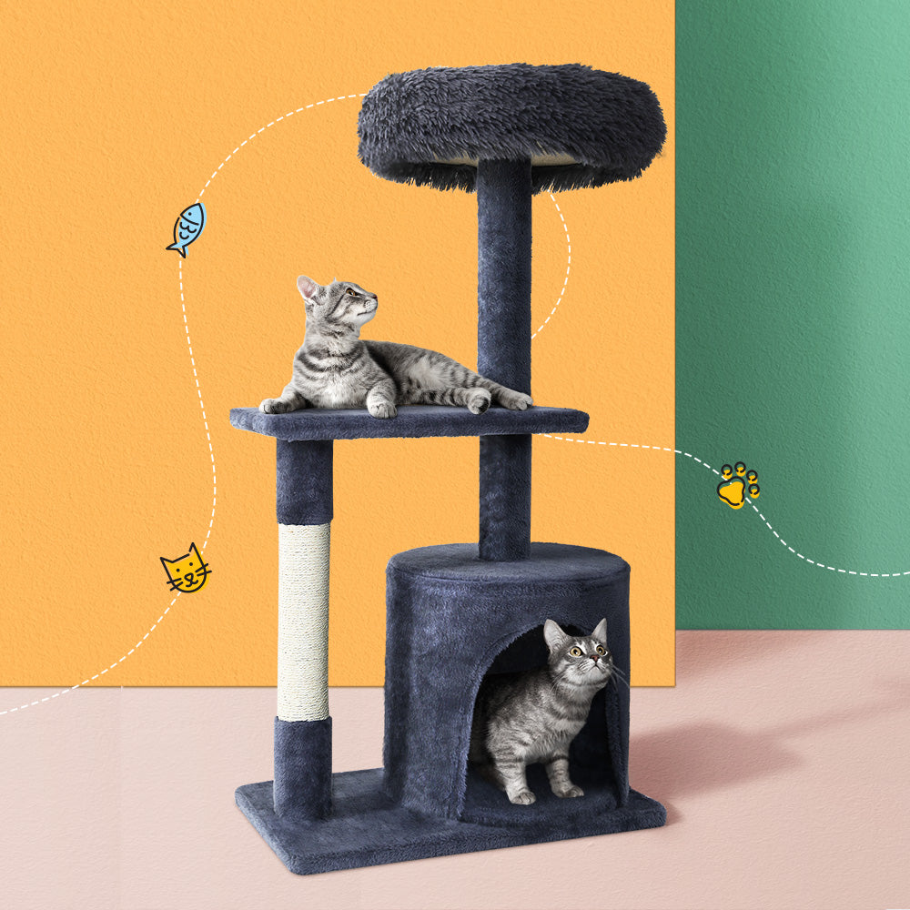 Cat Tree Scratching Post Tower House Hanging Toys Grey - 94cm