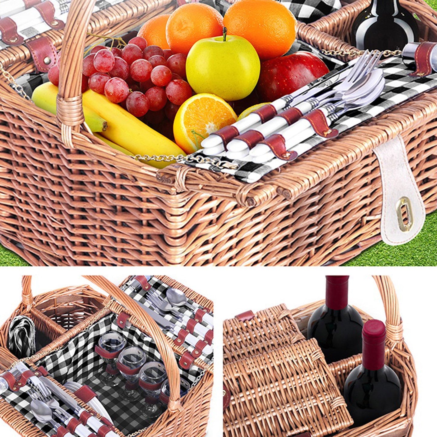 Picnic Basket Outdoor Set - Brown - For 4 Persons