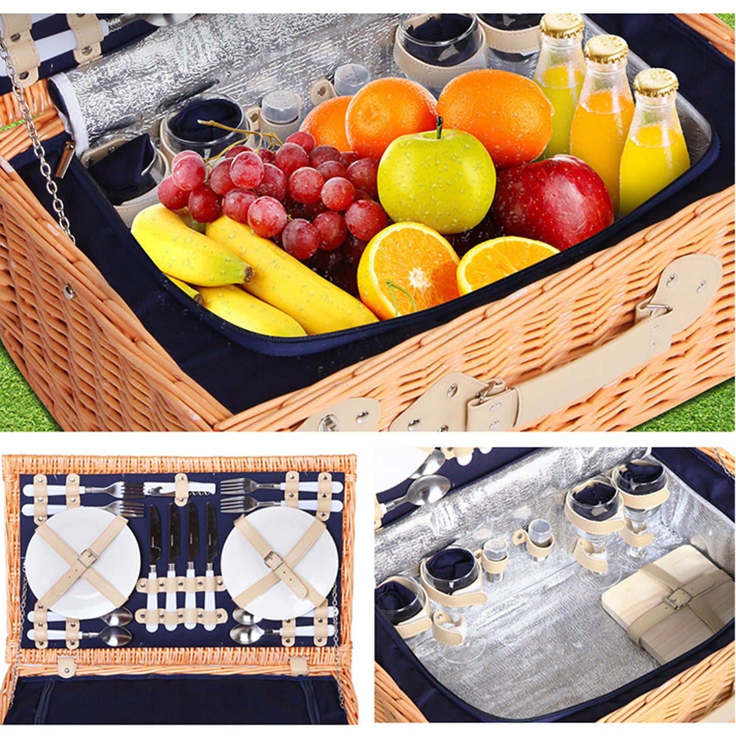 Picnic Basket Outdoor Set - Blue - For 4 Persons