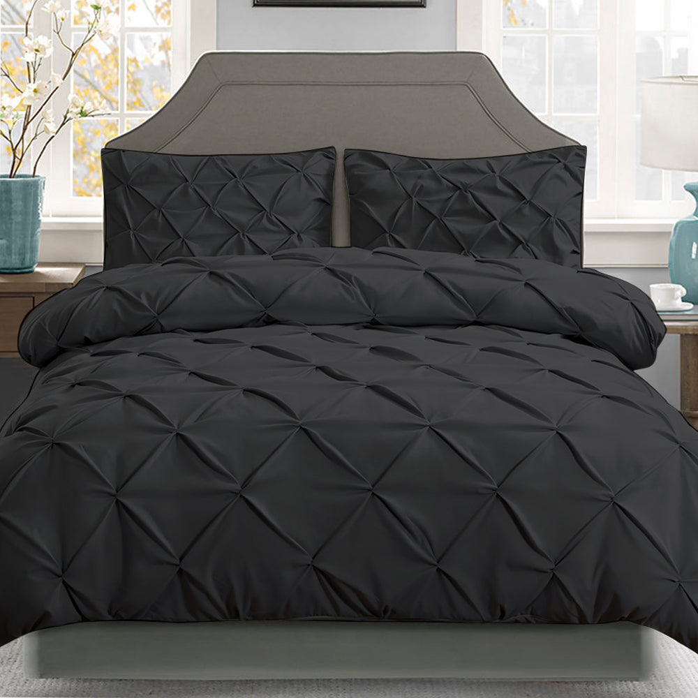 Lightweight 3 Piece Quilt Cover Bed Set King Size - Black