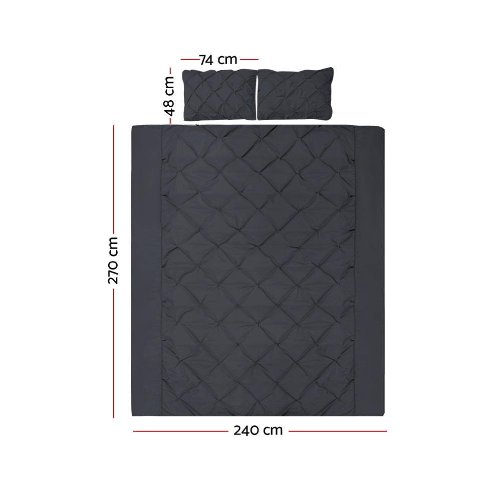 3 Piece Bed Quilt Cover Set Black - Super king
