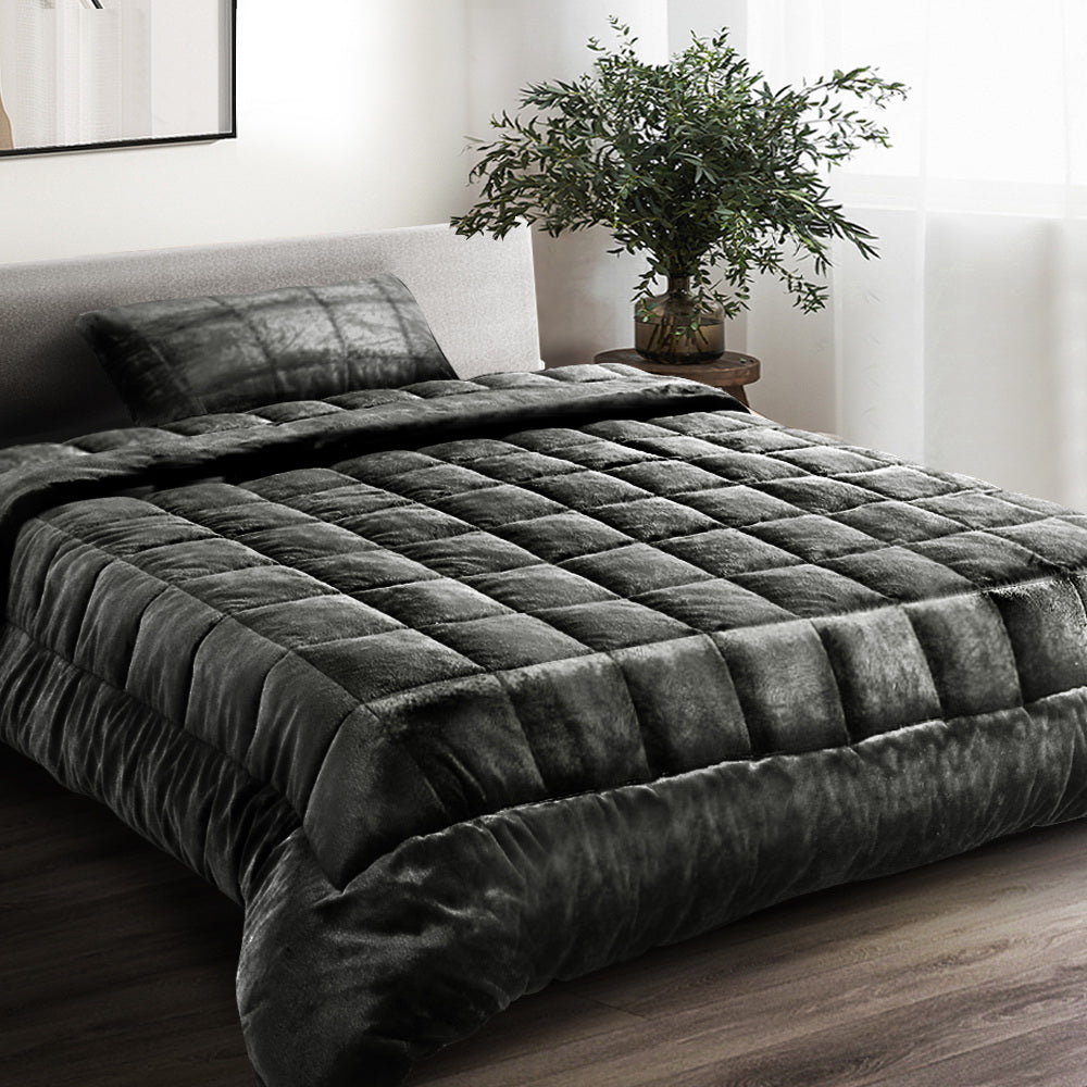 Bedding Faux Mink Quilt Charcoal - Single/Double/Queen/King/Super King