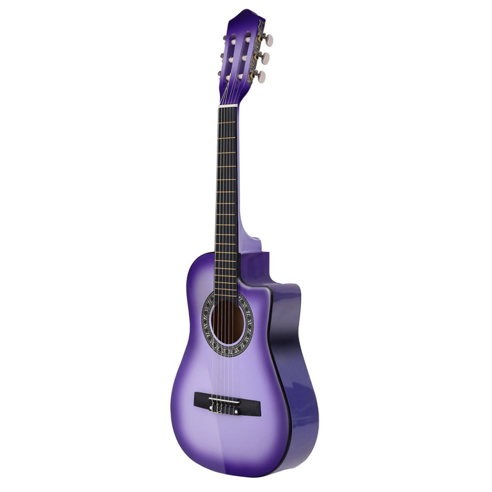 34" Inch Guitar Classical Acoustic Cutaway Wooden Ideal Kids Gift Children 1/2 Size Purple with Capo Tuner