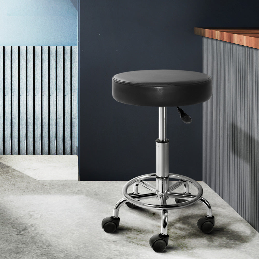 Round Salon Stool Black PU Swivel Barber Hair Dress Chair