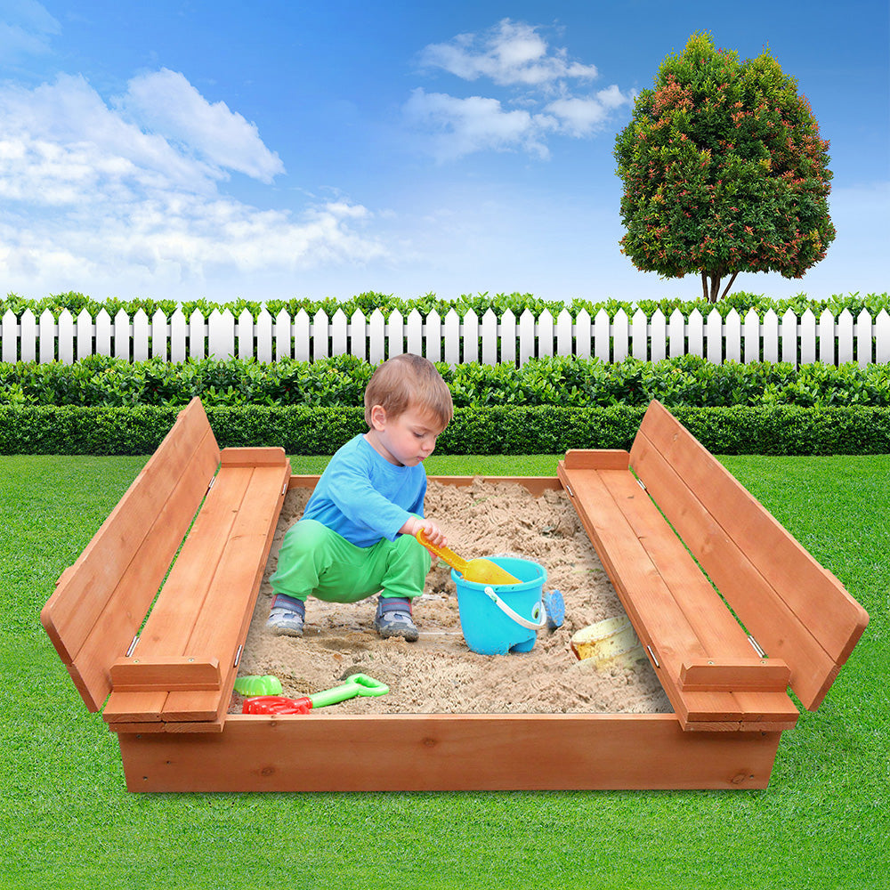 kids Wooden Outdoor Sandpit Set - Natural Wood