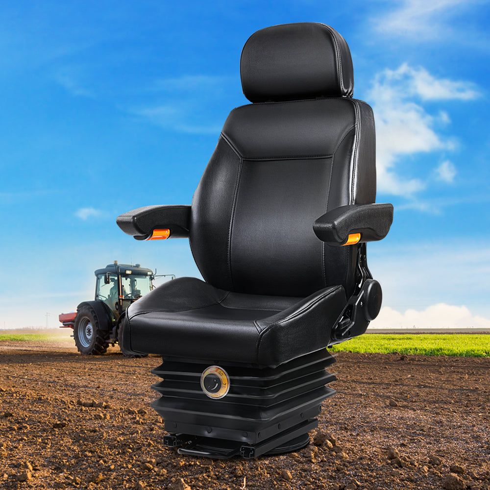 Truck Vehicle Car PU Leather Suspension Tractor Seat - Black
