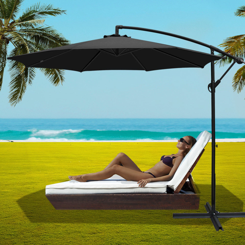 Cantilevered 3M Outdoor Garden Umbrella - Black