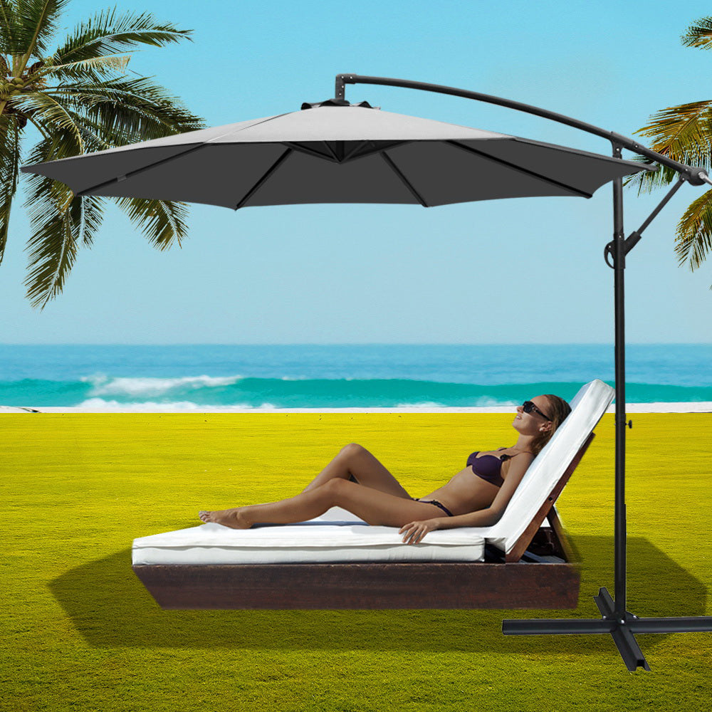 Cantilevered 3M Outdoor Garden Umbrella - Grey