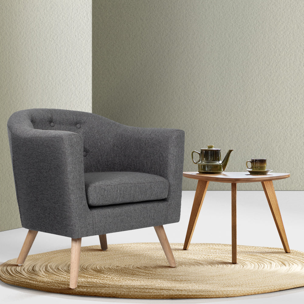 Armchair Tub Chair Single Accent Armchairs Sofa Lounge Fabric Grey