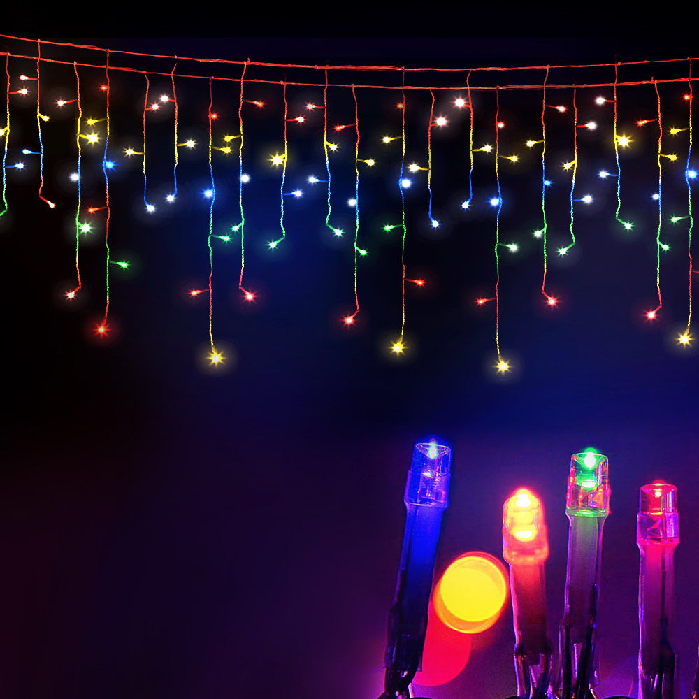 Solar Christmas Icicle Lights Outdoor Xmas Party Multicolour 500 LED - 20m