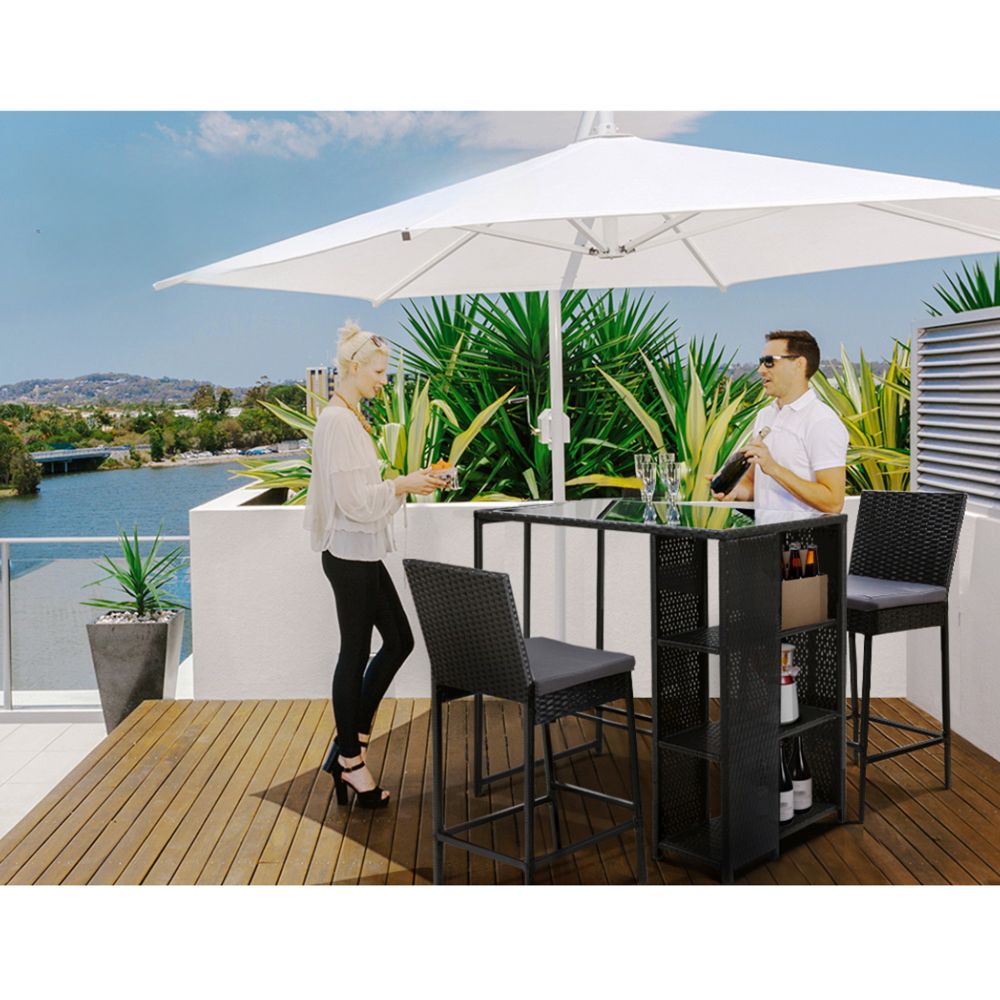 Bar Outdoor Table Stools Furniture Dining Chairs Patio Set - 3pcs