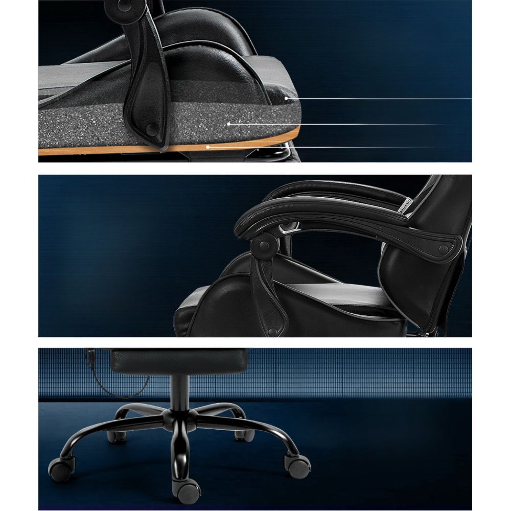 Gaming Office Chair Racing Massage Computer Seat Footrest Leather