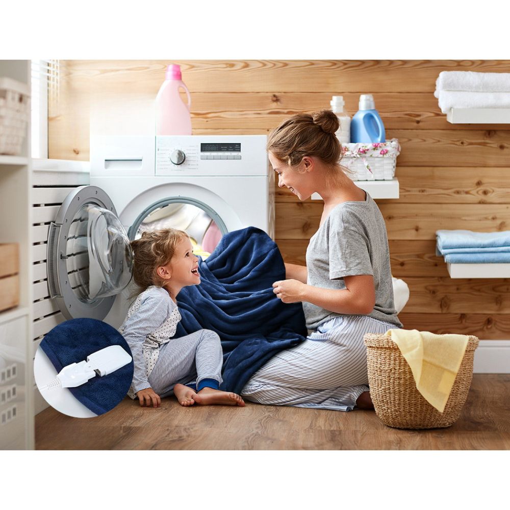Electric Heated Blanket Flannel Washable Throw Rug - Navy