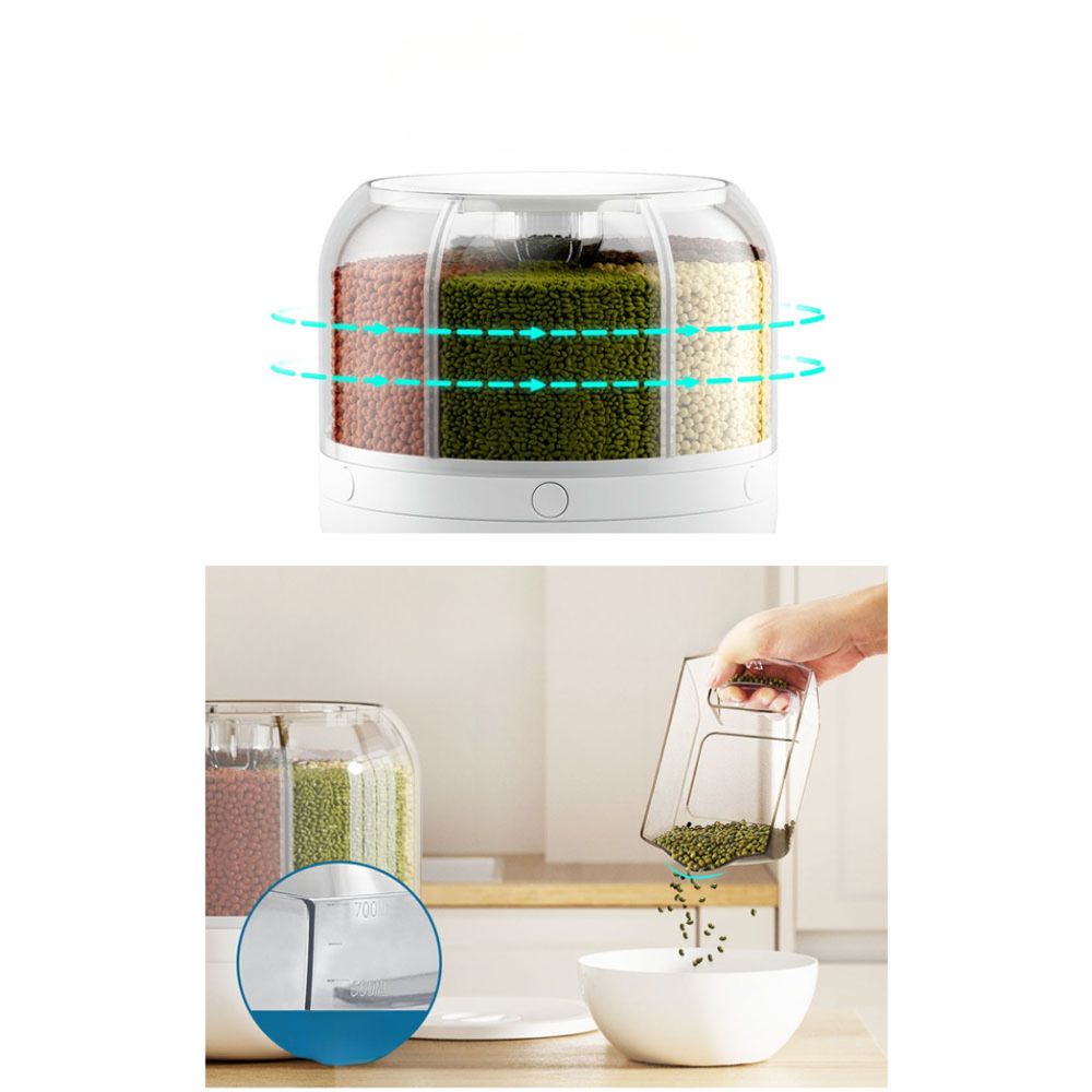 6-In-1 Cereal Dispenser Rotating Grain Container 10KG Rice Storage Dry Food Box