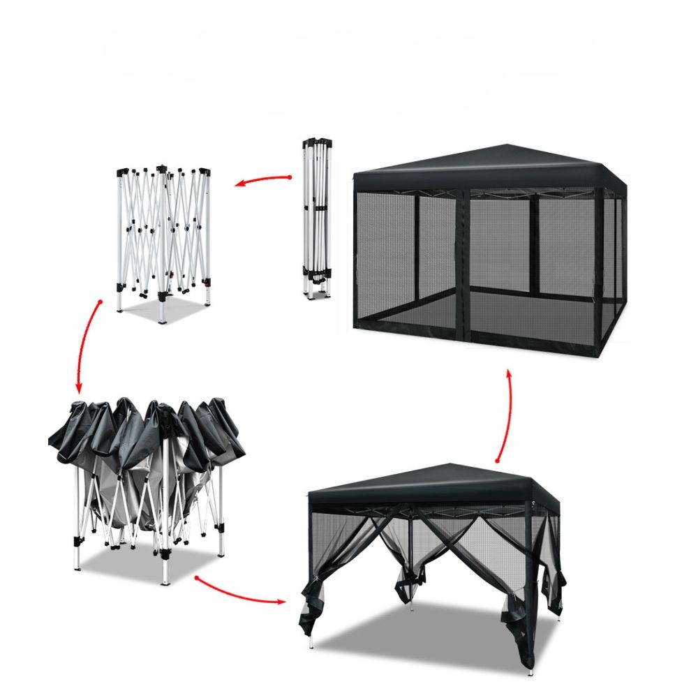 Pop Up Wedding Side Mesh Wall Outdoor Gazebo Black - 3x3m