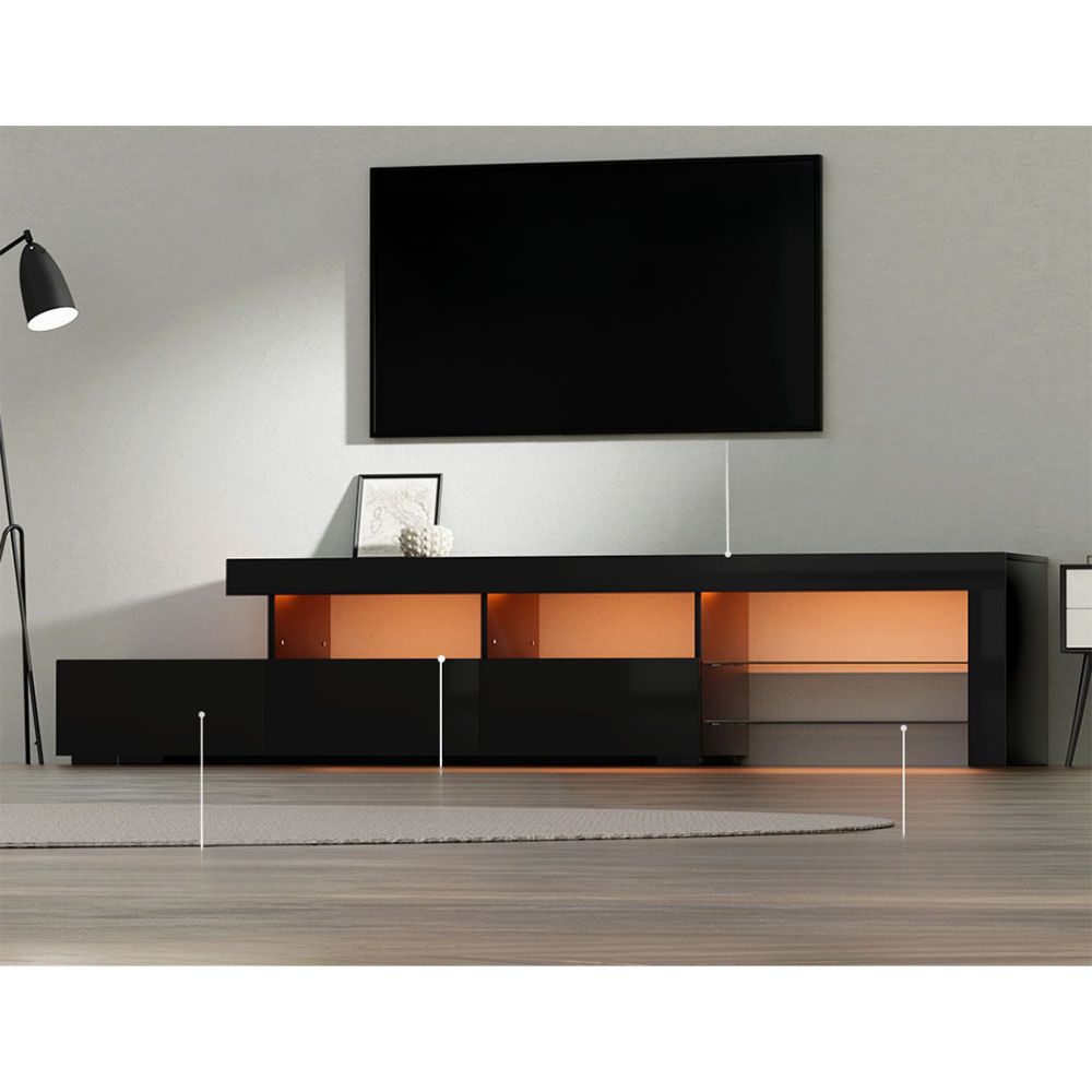 TV Cabinet Entertainment Unit Stand RGB LED Gloss Furniture 215cm Black