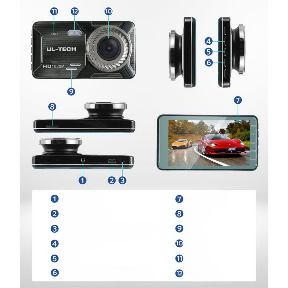 1080P 4" Dash Camera Dual Lens Car DVR Recorder Front Rear Night Vision