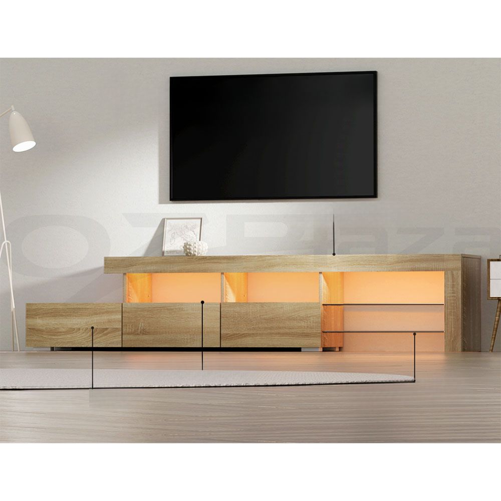 TV Cabinet Entertainment Unit Stand RGB LED Gloss Furniture 215cm Wood