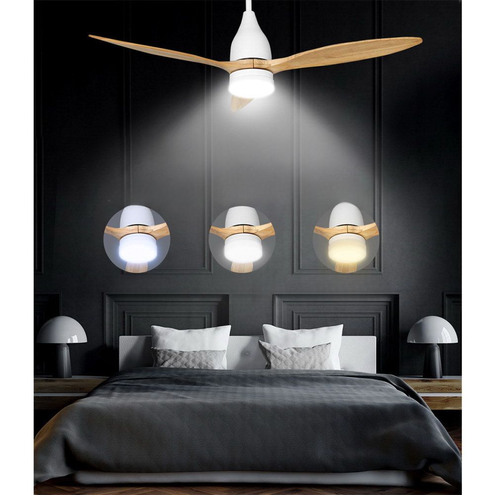 52'' Ceiling Fan LED Light Remote Control Wooden Blades Timer 1300mm