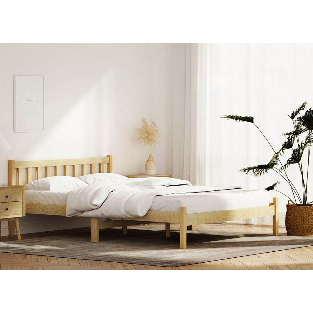 Bed Frame Wooden Double Size Bed Base Pine Timber Mattress Foundation Oak