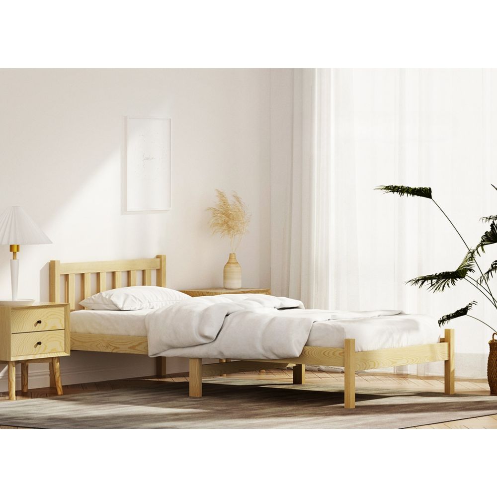 Bed Frame Wooden Single Size Pine Timber Mattress Base OAK