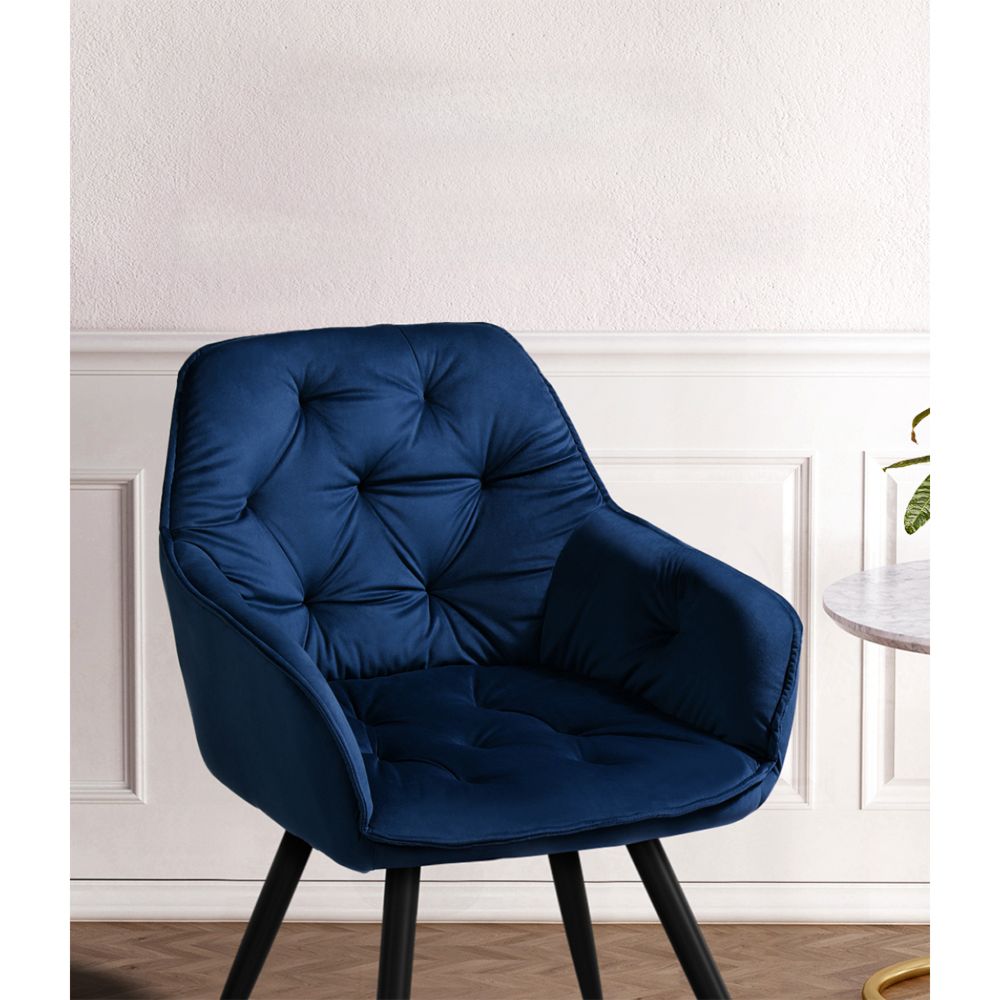 Set of 2 Dining Chairs Kitchen Chairs Upholstered Velvet Blue