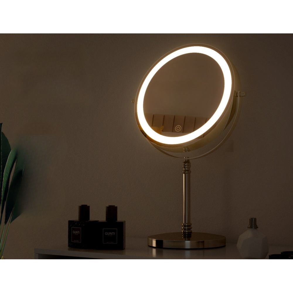 Makeup LED Light Cosmetic Round 360 Rotation Magnifying Mirror - White