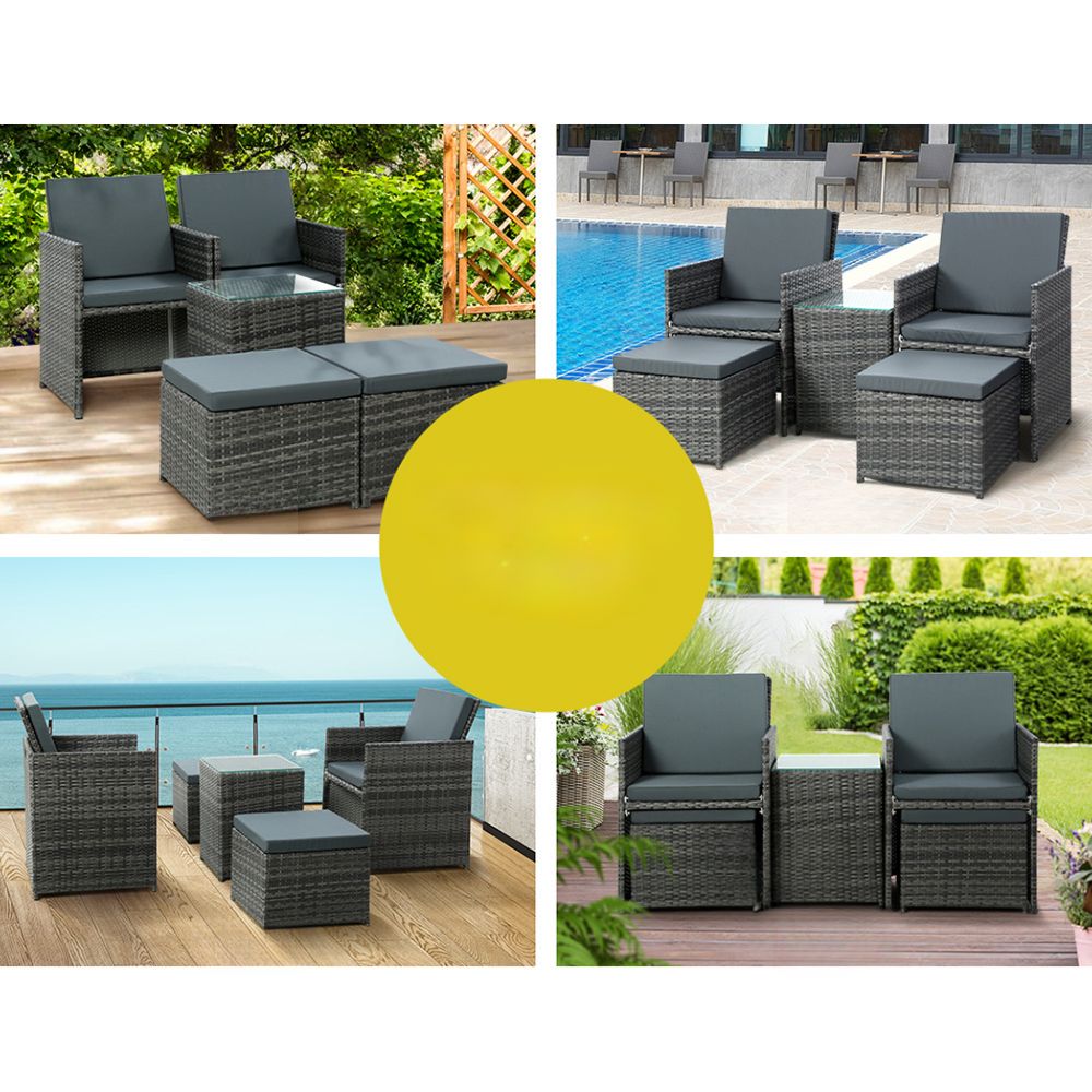 Garden Outdoor Recliner Chairs Patio Sofa Lounge Furniture Set - Black