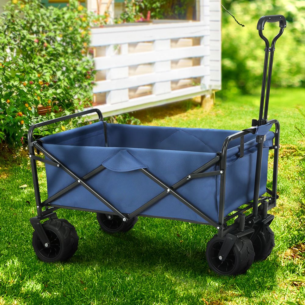 Foldable Wagon Trolley Cart Beach Outdoor Garden Collapsible - Blue