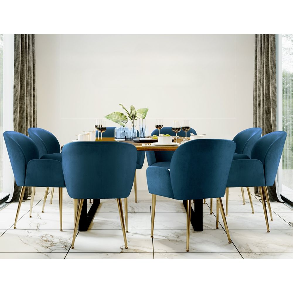 Set of 2 Kynsee Dining Chairs Armchair Cafe Chair Upholstered Velvet Blue