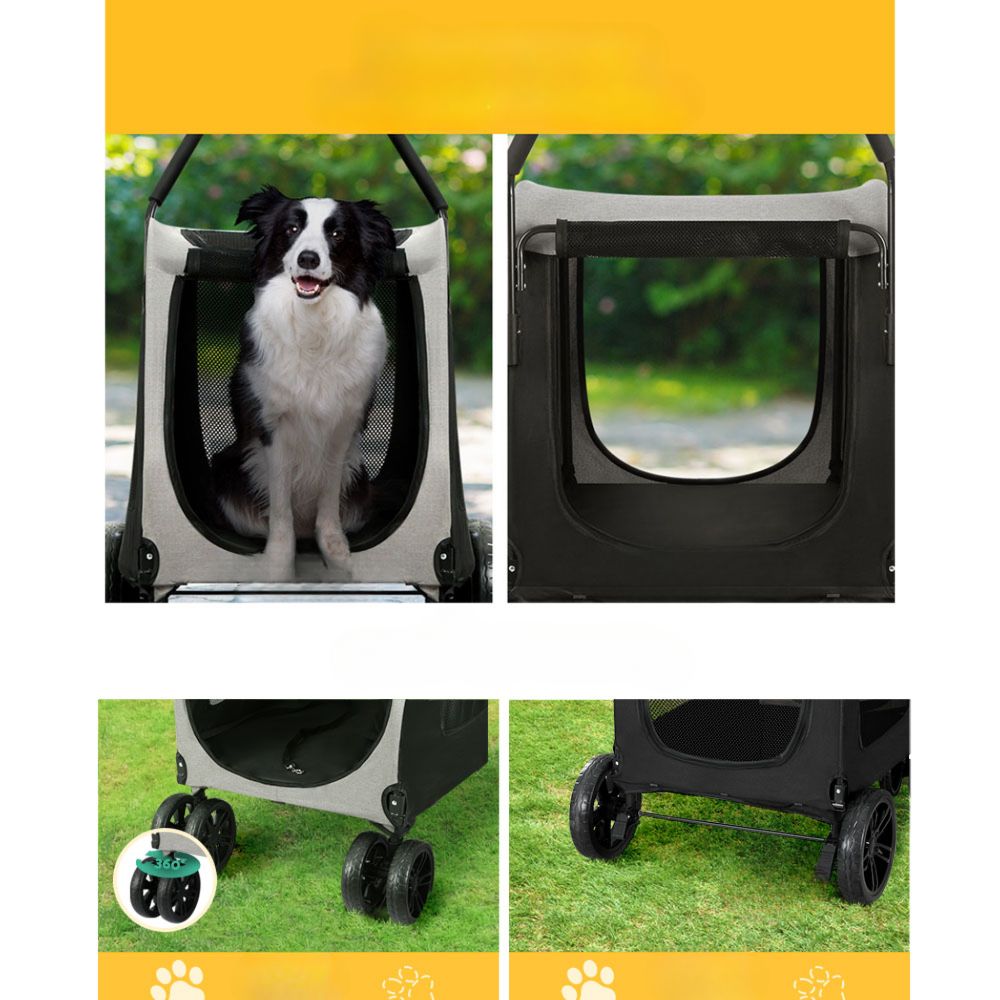 Pet Stroller Dog Large Cat Carrier Travel Foldable 4 Double Wheels - Blue