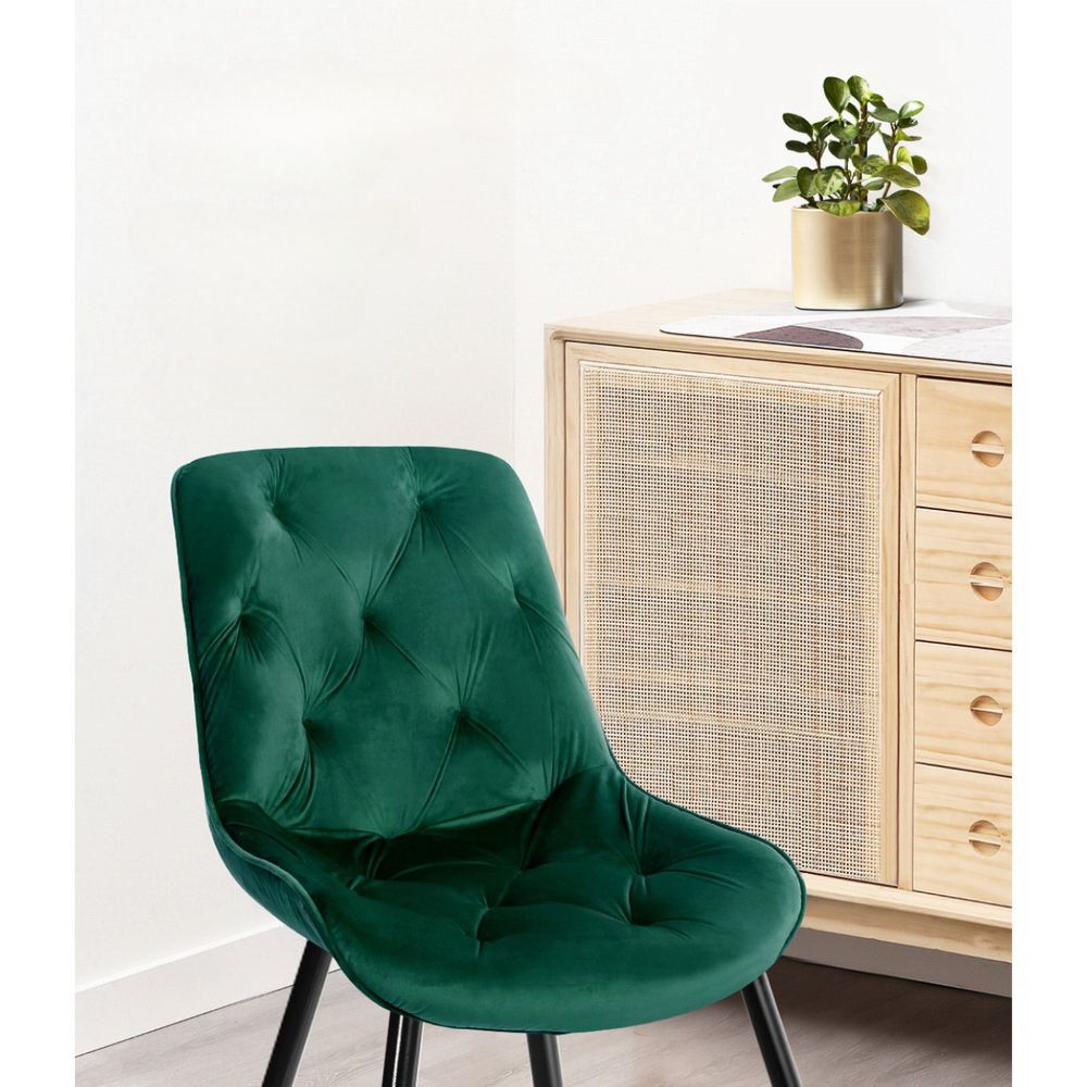 Set of 2 Starlyn Dining Chairs Kitchen Chairs Velvet Padded Seat Green