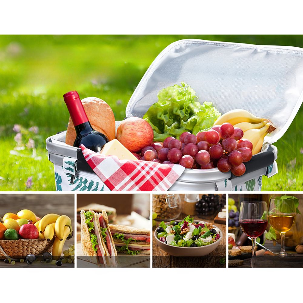 Folding Picnic Bag Basket Hamper Camping Hiking Insulated Lunch Cooler
