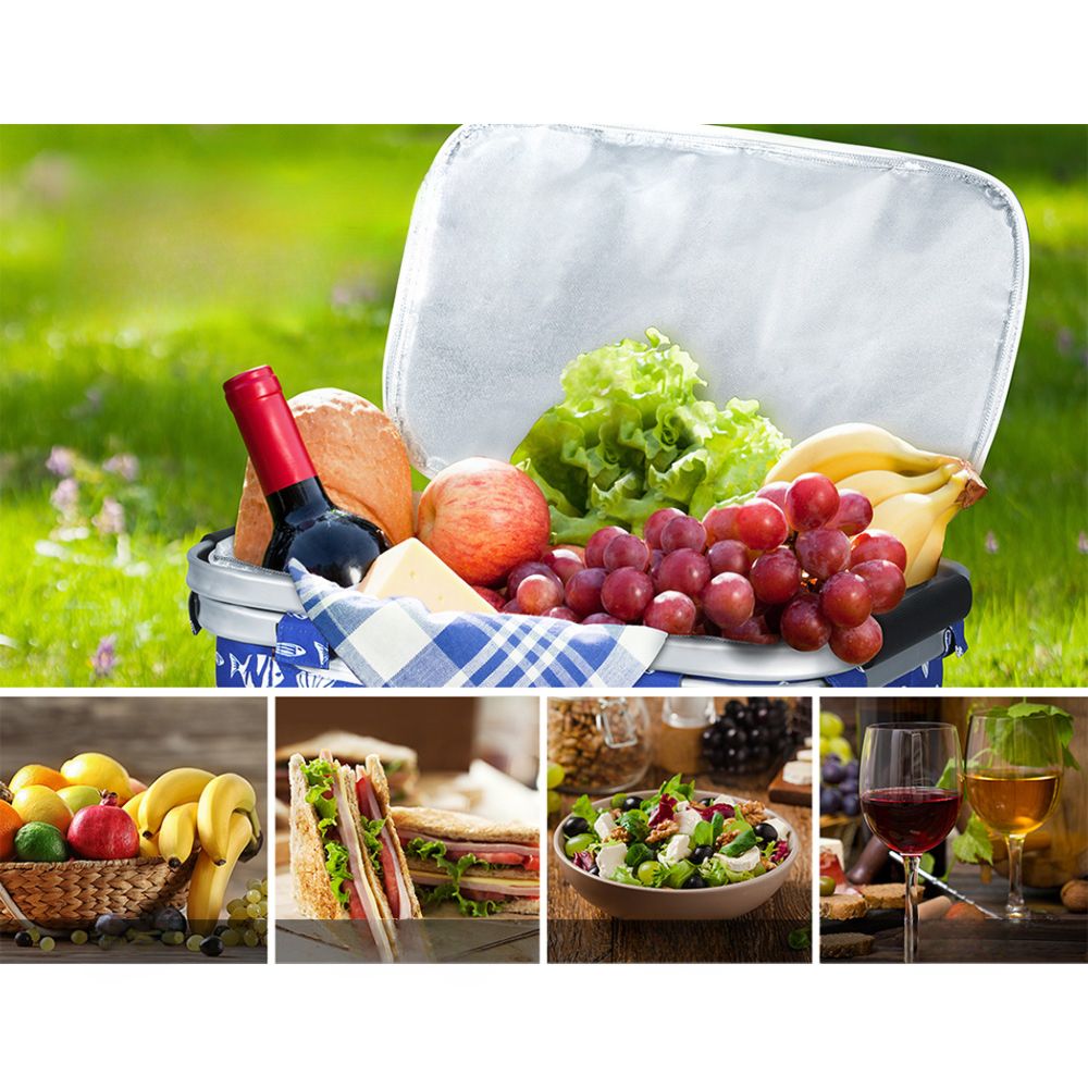 Large Folding Picnic Bag Basket Hamper Camping Hiking Insulated Lunch Cooler