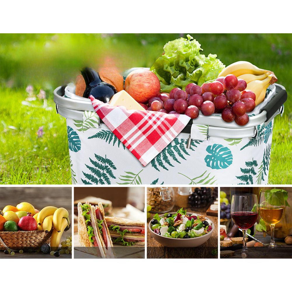 Picnic Bag Basket Folding Hamper Camping Hiking Insulated White