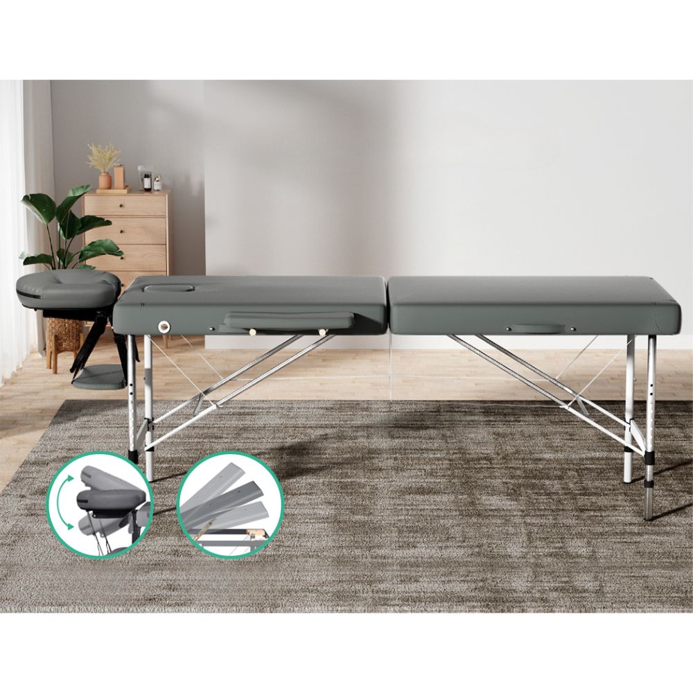 Massage Table Portable Aluminium 2 Fold Massages Bed Beauty Therapy 55cm