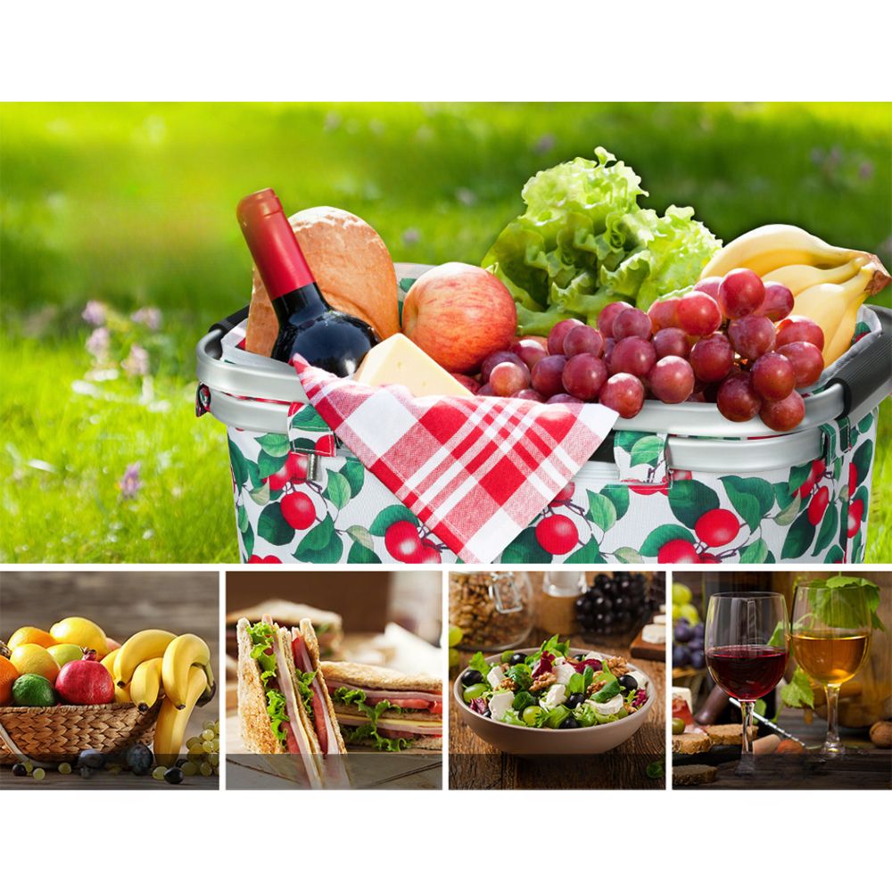 Picnic Bag Basket Folding Hamper Camping Hiking Insulated Outdoor