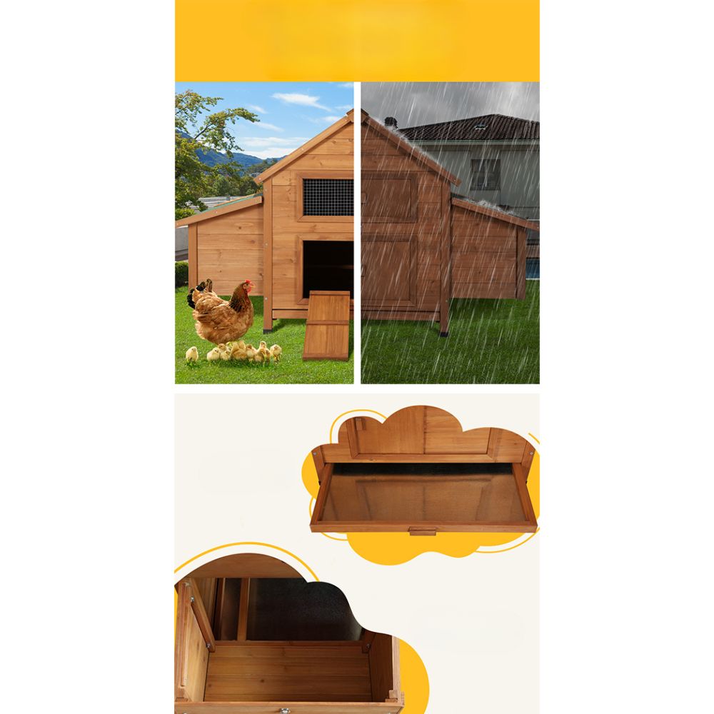 Chicken Coop Large Rabbit Cage Wooden Outdoor Pet Hutch - Brown Green