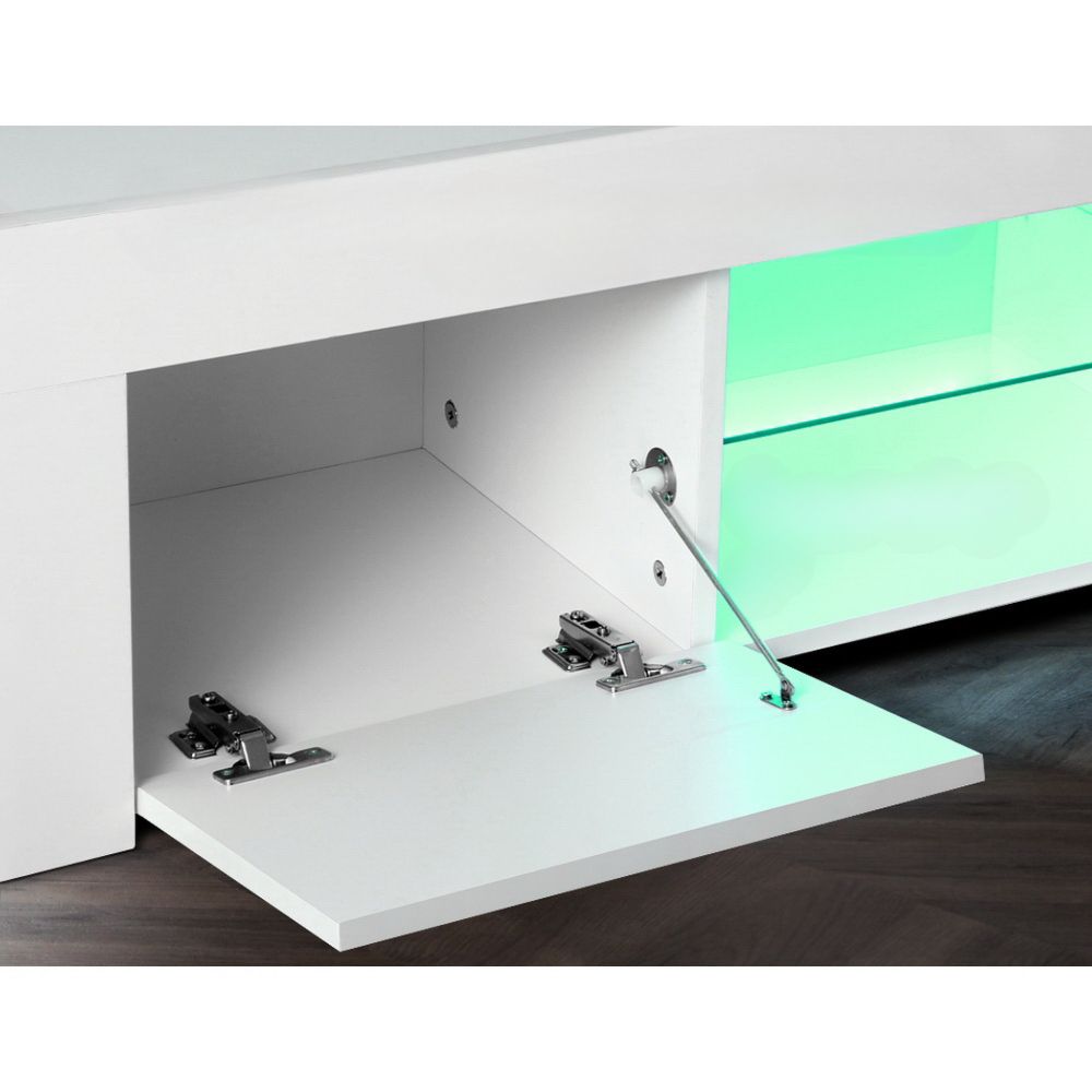 TV Cabinet Entertainment Unit Stand RGB LED Gloss Furniture 130cm White
