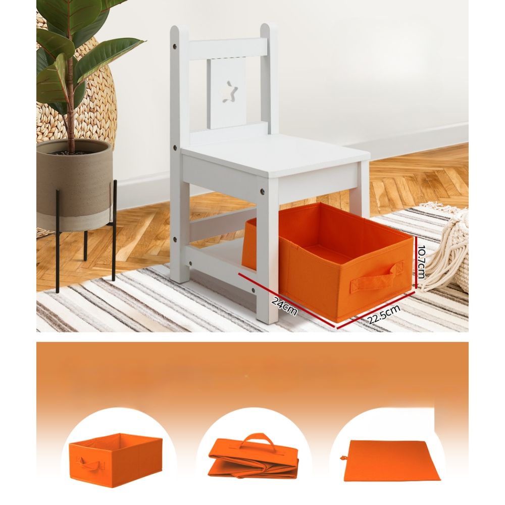 Kids Table Chairs Storage Wooden Play Study Desk - Set of 3