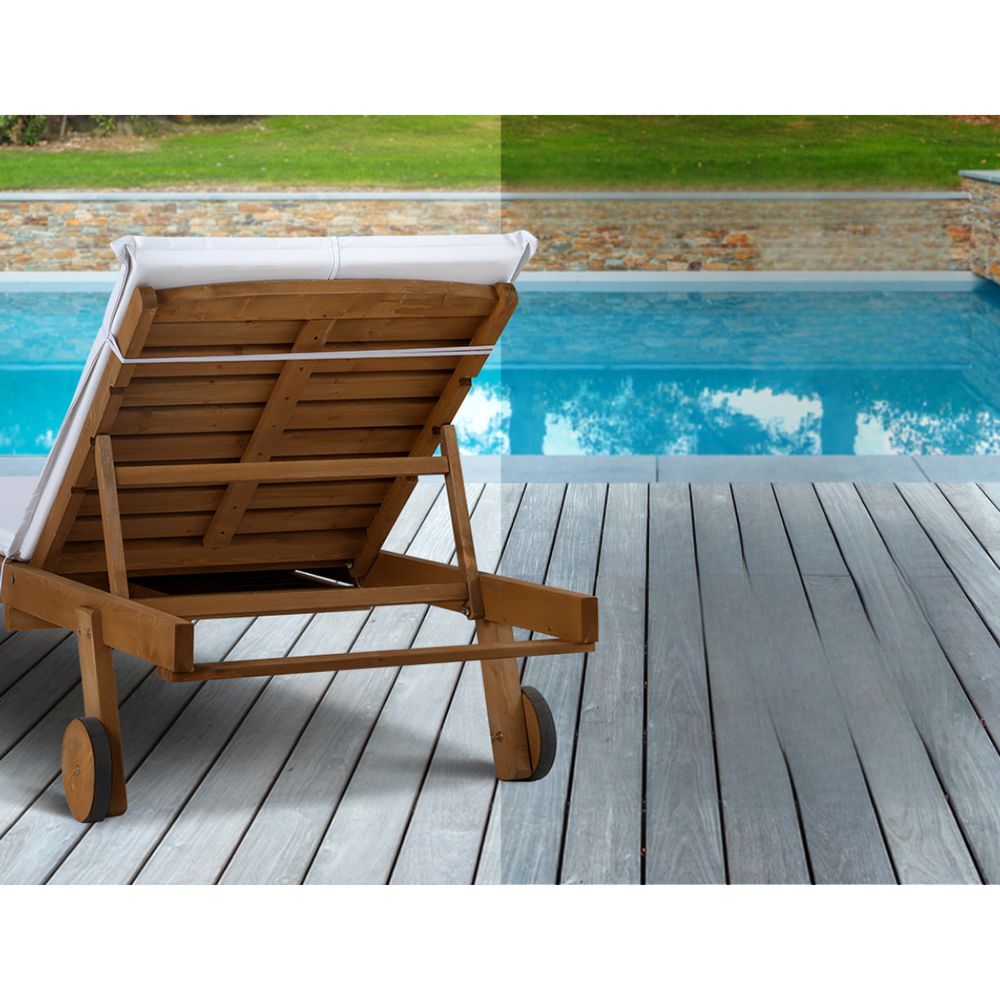 Sun Lounge Wooden Outdoor Furniture Bed Wheel Patio White - 2 Seater